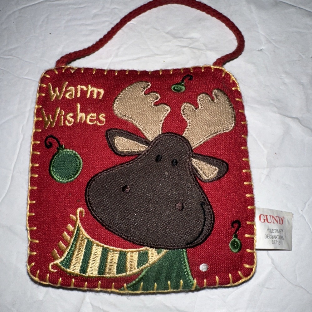 Christmas Decor Door Knob Pillow  Reindeer With Bell Warm Wishes Gund Gift